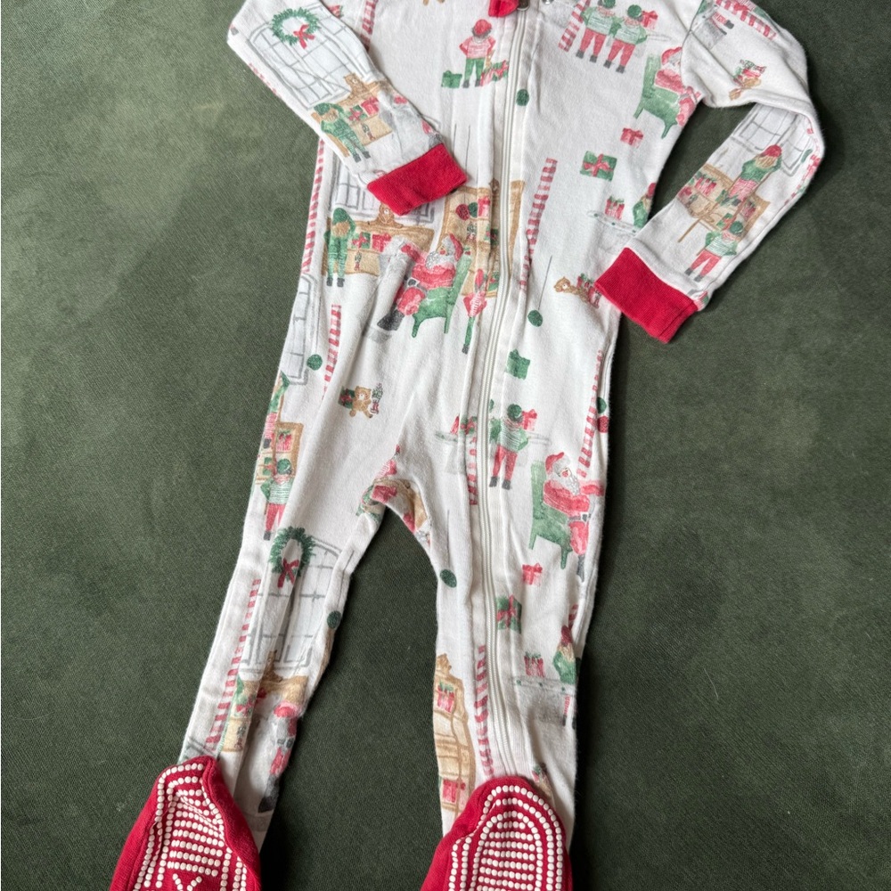 Burt's Bees Santa’s Workshop Holiday Kids Footie Pajamas - Red and White 18M